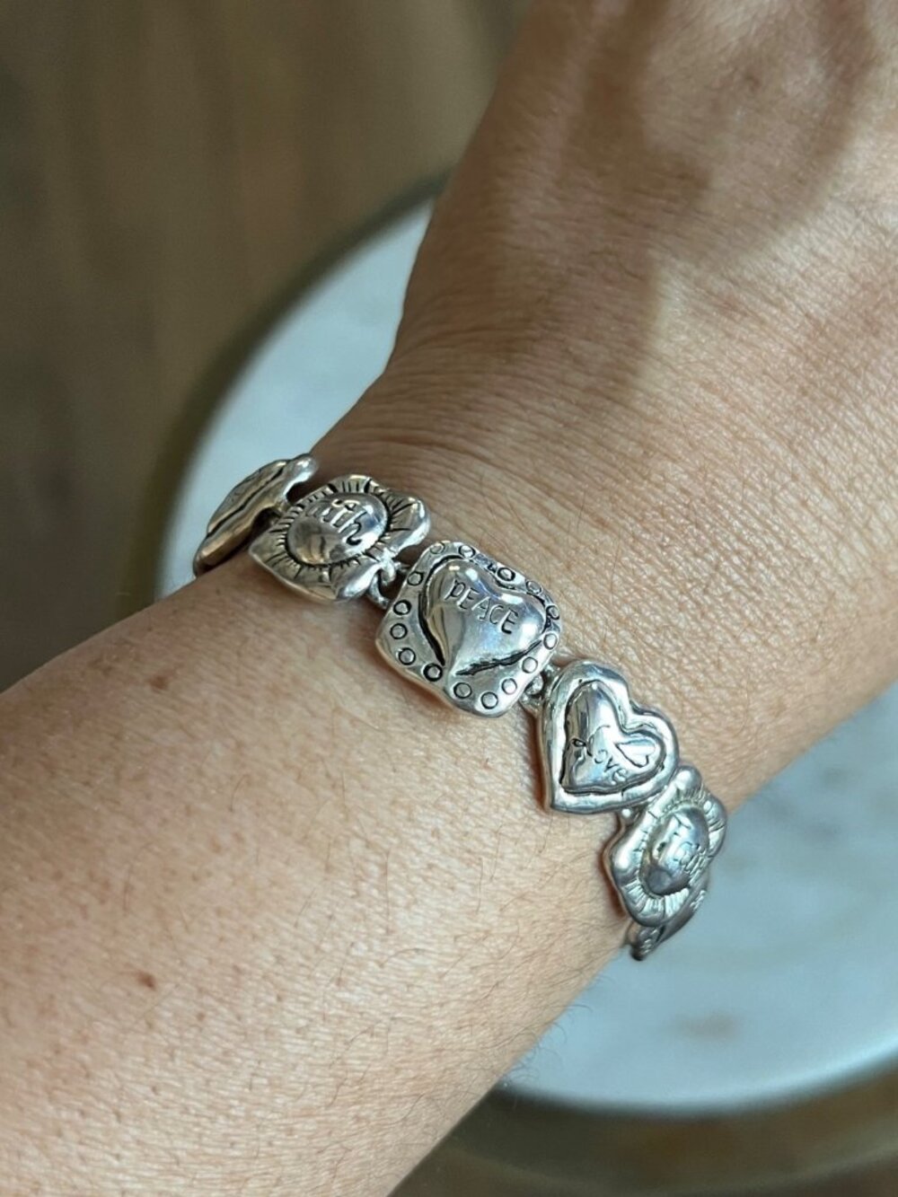 Silver Inspirational Toggle Bracelet With Heart & Sun Charms